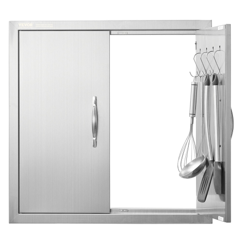 VEVOR  24W X 24H Inch Bbq Access Door, Double Outdoor Kitchen Door, Stainless Steel Flush Mount Door, Wall Vertical Door w Handles And Hooks, For