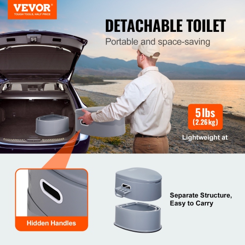 VEVOR 1.3 Gal Portable Toilet for Camping, Porta Potty with Detachable Inner Bucket & Removable Paper Holder, Commode with Dual Lids, Travel Toilet