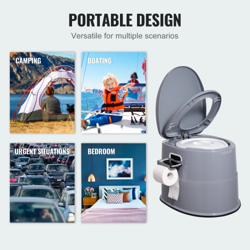 VEVOR 1.3 Gal Portable Toilet for Camping, Porta Potty with Detachable Inner Bucket & Removable Paper Holder, Commode with Dual Lids, Travel Toilet