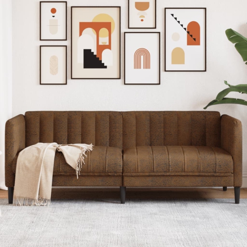 vidaXL Sofa 2-Seater Brown Faux Suede Leather