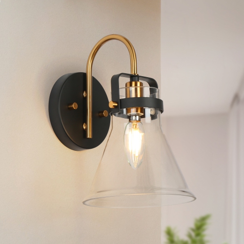 UOLFIN  6.5-In W 1-Light Modern Matte And Brass Gold With Traditional Clear Glass Shade With Wall Sconce In Black