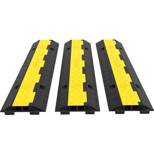 VEVOR 3 Pack of 2 Channel Rubber Cable Protectors, 11000lbs per Axle Capacity Protective Wire CordRamp Driveway, Rubber Traffic Speed Bumps, Cable