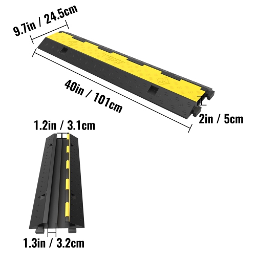 VEVOR 4 Packs 2 Channels Cable Protector Ramp, Rubber Modular Speed Bump Hump, Rated 11000 LBS Load Capacity, Protective Wire Cord Ramp Driveway