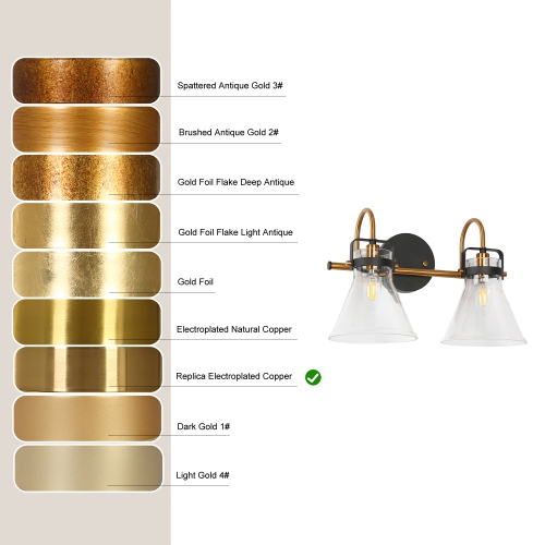 Uolfin 15.3-in 2 -Light Matte Black and Brass Gold with Clear Bell Glass Shade Modern/contemporary Bathroom Vanity Light Wall Sconce