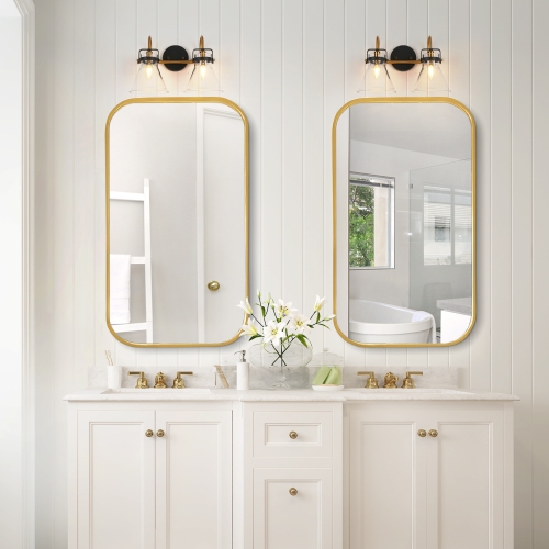 Uolfin 15.3-in 2 -Light Matte Black and Brass Gold with Clear Bell Glass Shade Modern/contemporary Bathroom Vanity Light Wall Sconce