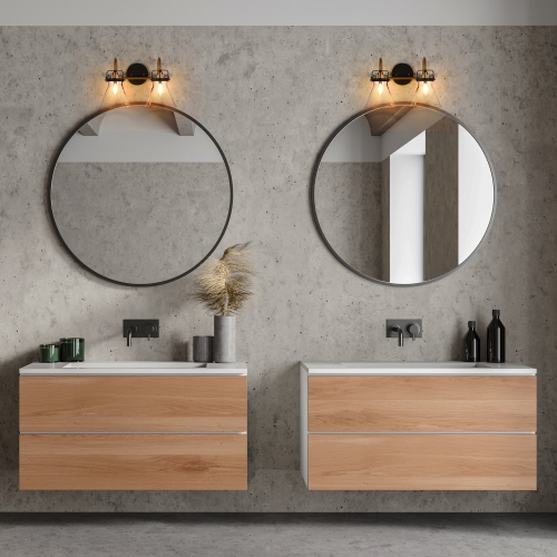 Uolfin 15.3-in 2 -Light Matte Black and Brass Gold with Clear Bell Glass Shade Modern/contemporary Bathroom Vanity Light Wall Sconce