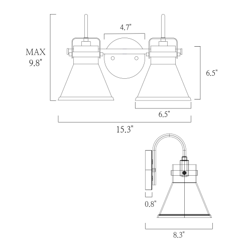 Uolfin 15.3-in 2 -Light Matte Black and Brass Gold with Clear Bell Glass Shade Modern/contemporary Bathroom Vanity Light Wall Sconce