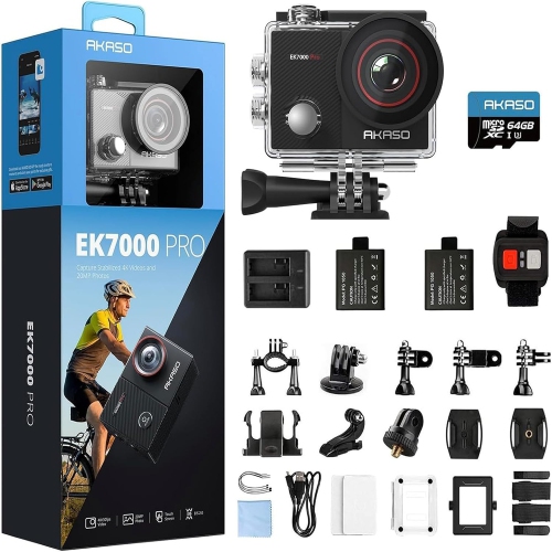 Caméra d'action AKASO EK7000 Pro 4K – Écran tactile, EIS, étanche 131&nbsp;pi, microSDXC 64&nbsp;Go