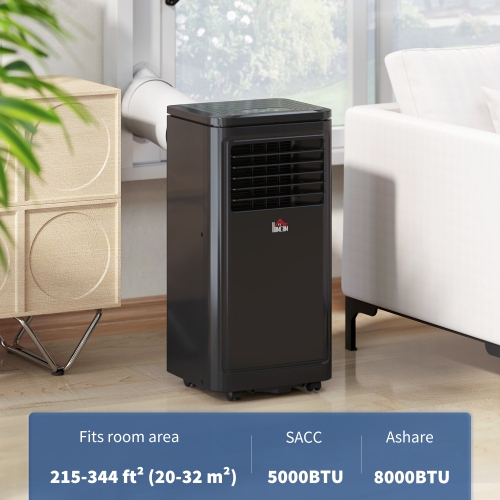 HOMCOM Portable Air Conditioner 8000 BTU, 3-in-1 Mobile AC Unit with Cooling, Dehumidifier, Fan, Remote Control, 24-Hour Timer, Window Mount Kit, 344