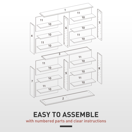 HOMCOM 8-Tier CD Shelf with 16 Compartments, 12 Adjustable Shelves, Double Media Storage Cabinet, Holds 720 CDs, 396 Blu-rays or 396 DVDs, Black