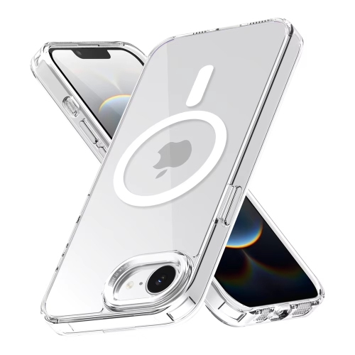 Luxury Transparent Crystal Magsafe Case For iPhone 16e SE4 16E Magnetic Wireless Charging Plating Camera Hard Cover - Silver
