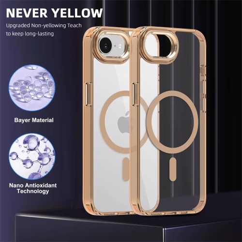 Luxury Transparent Crystal Magsafe Case For iPhone 16e SE4 16E Magnetic Wireless Charging Plating Camera Hard Cover - Black