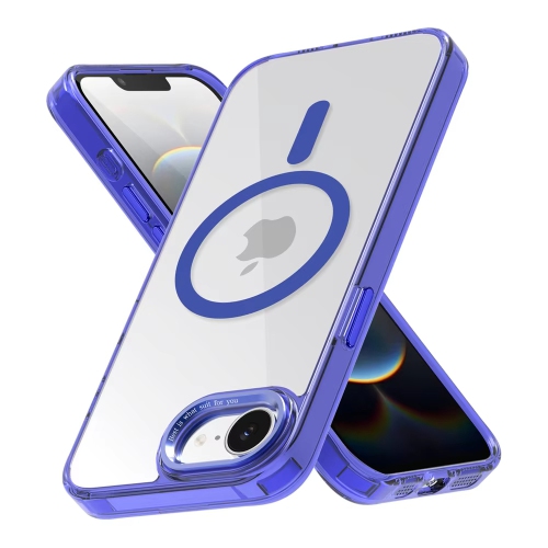 Image 1 de 5.. Étui Crystal Magsafe transparent de luxe pour iPhone 16e SE4 16E - Couvercle rigide plaqué chargement magnétique sans fil - Bleu