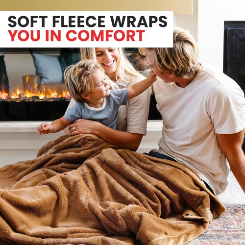 Canadian Linen Polar Fleece Blankets, 90"x90" Queen Size Lightweight Cozy Warm Super Soft Moisture Free Breathable Blankets for All Season AirBnB, Tan