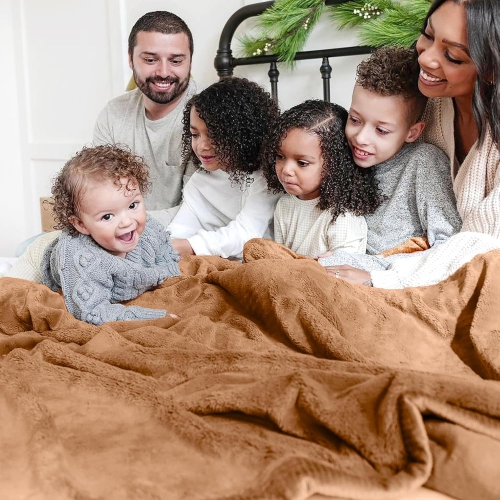 Canadian Linen Polar Fleece Blankets 80"x90" Double Size Lightweight Cozy Warm Super Soft Moisture Free Breathable Bedding Blanket for Hotel Home, Tan