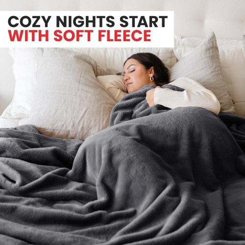 Canadian Linen Polar Fleece Blankets, 90"x90" Queen Size, Lightweight Cozy Warm Super Soft Moisture Free Breathable Blankets for All Season, Dark Grey