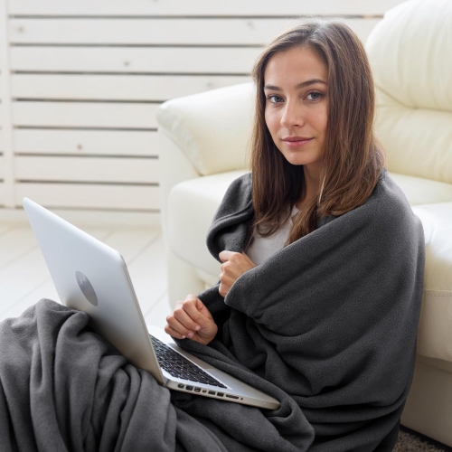 Canadian Linen Polar Fleece Blankets, 90"x90" Queen Size, Lightweight Cozy Warm Super Soft Moisture Free Breathable Blankets for All Season, Dark Grey