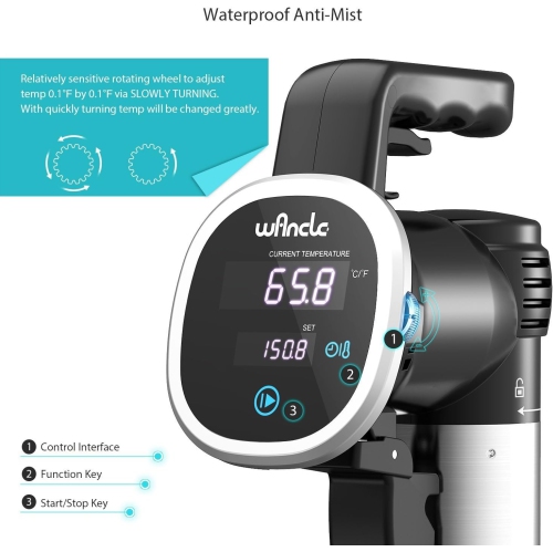 Wancle – Cuiseur sous vide, circulateur d'immersion thermique, 850 W, minuterie numérique, acier inoxydable/noir