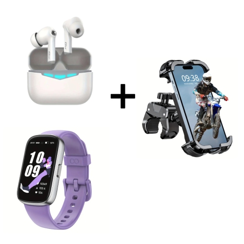 Écouteurs bouton à faible latence, support de téléphone de vélo rotatif à 360° et montre intelligente HD avec moniteur d'activité