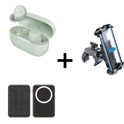 Motorcycle & Bike Phone Mount, 10000mAh Wireless Charging Power Bank, 2024 Wireless Earbuds