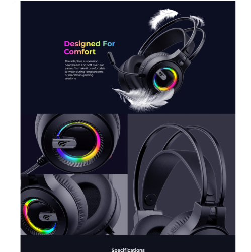 Casque de jeu H2040D RVB dynamique 3,5 mm auxiliaire + USB avec haut-parleurs 50 mm et micro - Noir de Havit