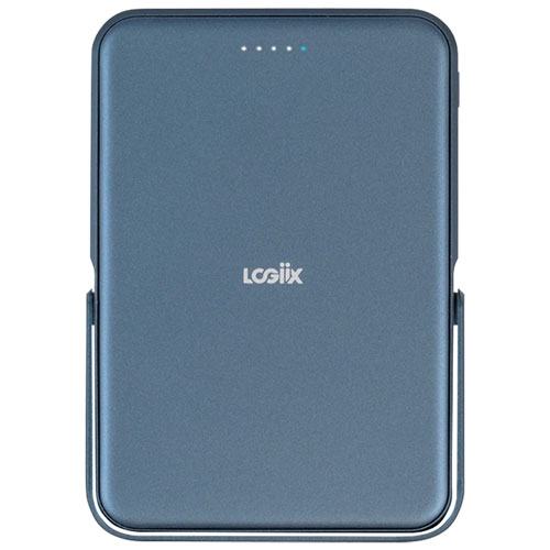 Chargeur portable de 5000 mAh Piston Power de LOGiiX avec chargement sans fil - Bleu minuit