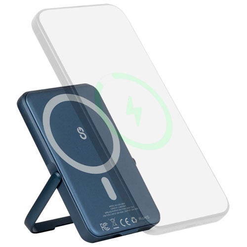 Chargeur portable de 5000 mAh Piston Power de LOGiiX avec chargement sans fil - Bleu minuit