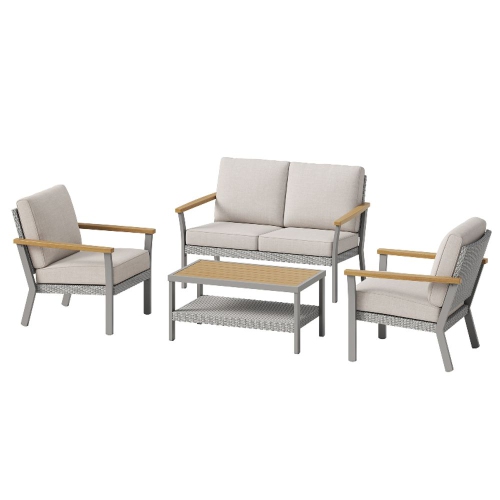 SONGMICS HOME Sencillo Collection - 4 Piece Patio Furniture Set, 2 Lounge Chairs, 1 Loveseat, 1 Coffee Table