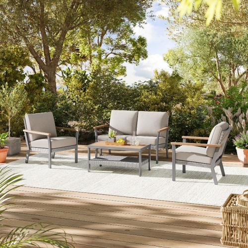 SONGMICS HOME Sencillo Collection - 4 Piece Patio Furniture Set, 2 Lounge Chairs, 1 Loveseat, 1 Coffee Table