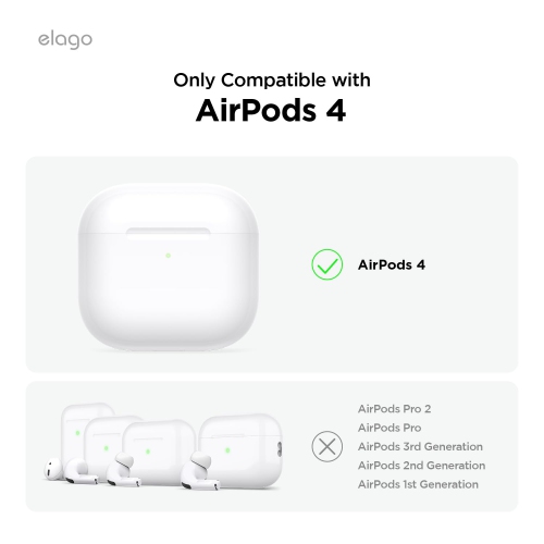Étui en silicone Elago compatible avec les AirPods 4 - Mousqueton inclus, prise en charge du chargement sans fil, résistant aux chocs, protection