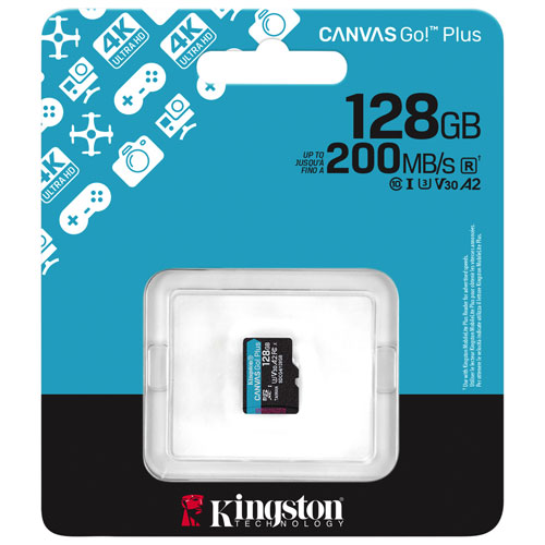 Kingston Canvas Go! Plus 128GB 200MB/s U3 V30 microSD Memory Card