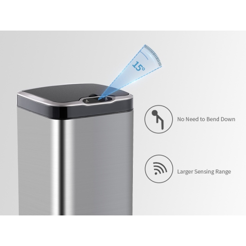 Elpheco RectoLux-T Stainless Sensor Garbage Bin, 8 Gallon Touchless Trash Can with Motion Sensor, Silent Lid, Countdown Timer, Custom Fit Bags, Silver