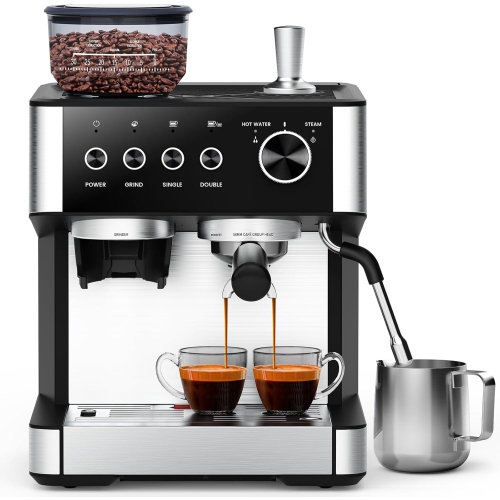 COWSAR Espresso Machine 15 Bar, Semi-Automatic Espresso Maker with 30-Position Grinder and Milk Frother Steam Wand for Latte/Cappuccino