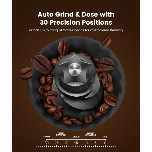 COWSAR Espresso Machine 15 Bar, Semi-Automatic Espresso Maker with 30-Position Grinder and Milk Frother Steam Wand for Latte/Cappuccino