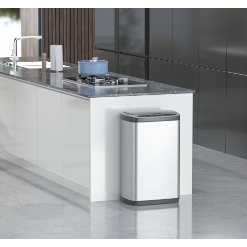 Elpheco RectoLux Stainless Sensor Garbage Bin, 13 Gallon Touchless Trash Can with Motion Sensor, Inner Bucket, Fingerprint-Proof, Waterproof,