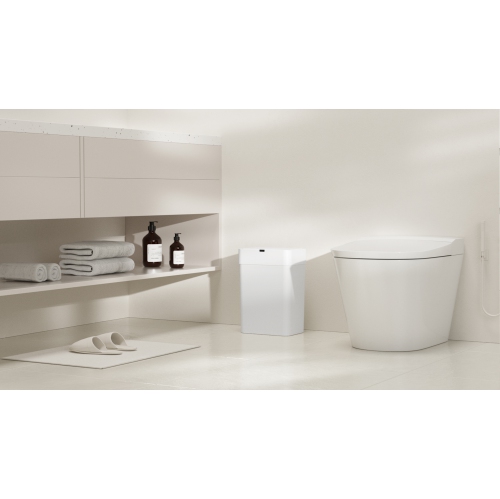 Elpheco Slim Motion Sensor Garbage Bin, 2.4 & 4 Gallon Touchless Trash Can with Silent Lid, Fingerprint-Proof, Waterproof, Custom Fit Bags, White