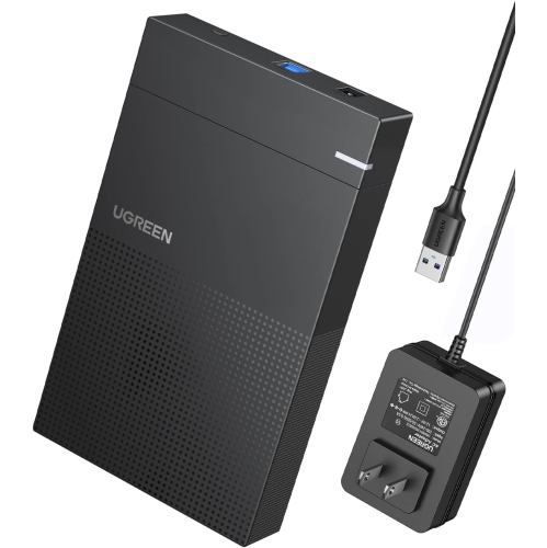UGREEN 3.5/2.5 Inch External Hard Drive Enclosure with USB 3.0, UASP, and 12V Power Adapter for SSD/HDD, Tool-Free Installation, Heat Dissipation