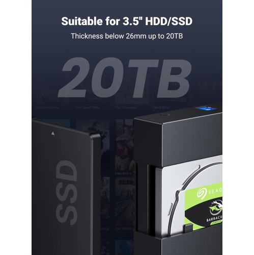 UGREEN 3.5/2.5 Inch External Hard Drive Enclosure with USB 3.0, UASP, and 12V Power Adapter for SSD/HDD, Tool-Free Installation, Heat Dissipation
