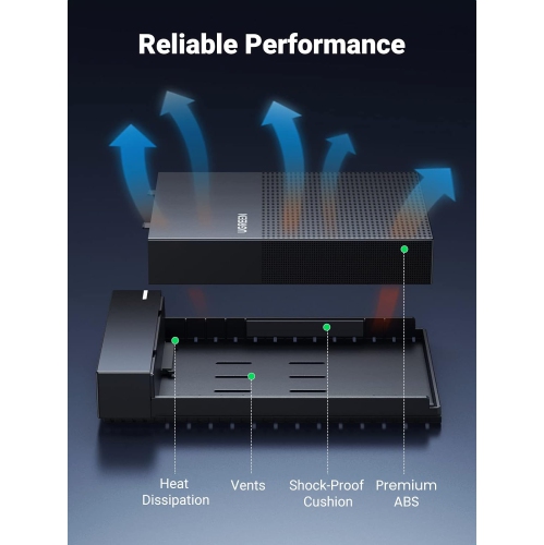 UGREEN 3.5/2.5 Inch External Hard Drive Enclosure with USB 3.0, UASP, and 12V Power Adapter for SSD/HDD, Tool-Free Installation, Heat Dissipation