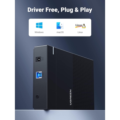 UGREEN 3.5/2.5 Inch External Hard Drive Enclosure with USB 3.0, UASP, and 12V Power Adapter for SSD/HDD, Tool-Free Installation, Heat Dissipation