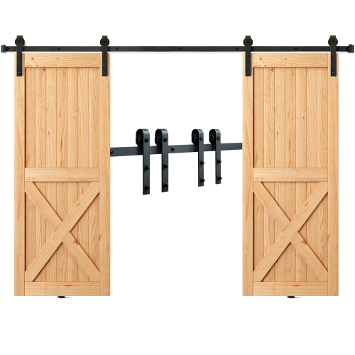 VEVOR  8Ft Sliding Barn Door Hardware Kit, 330Lbs Heavy Duty Barn Door Track Kit, Fit 3.7-4.3Ft Total Wide And 1.3"-1.8" Thick Double Door, w Smooth