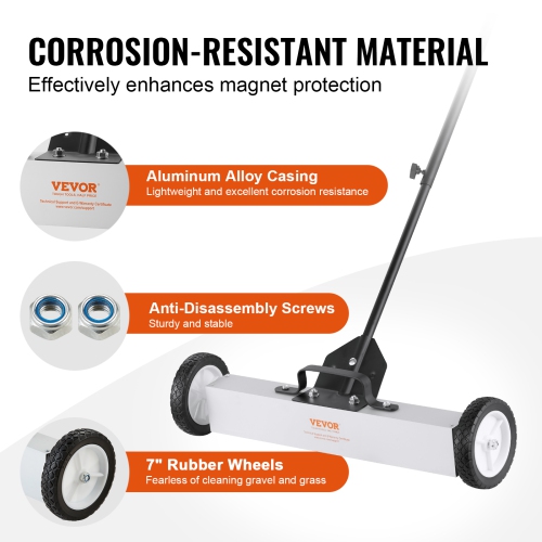 VEVOR 50Lbs Rolling Magnetic Sweeper with Wheels, Push-Type Magnetic Pick Up Sweeper, 24-inch Large Magnet Pickup Lawn Sweeper with Telescoping