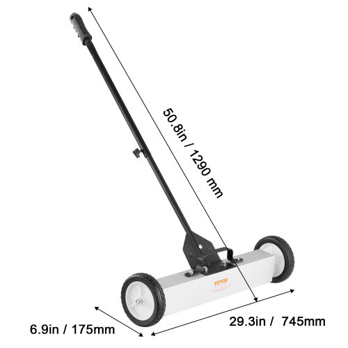 VEVOR 50Lbs Rolling Magnetic Sweeper with Wheels, Push-Type Magnetic Pick Up Sweeper, 24-inch Large Magnet Pickup Lawn Sweeper with Telescoping