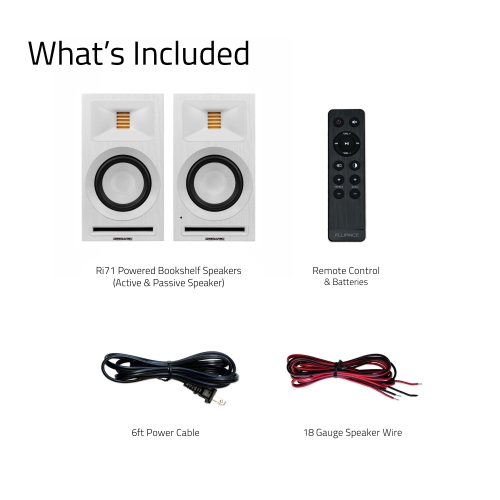 Fluance Ri71 Stereo Powered Bookshelf Speakers with AMT Tweeters, 5" Drivers, 120W Amp - HDMI, Bluetooth, RCA & Sub Out