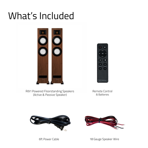 Fluance Ri91 Stereo Powered Floorstanding Tower Speakers with AMT Tweeters, 2x6.5", 150W Amp - HDMI, Bluetooth, & RCA