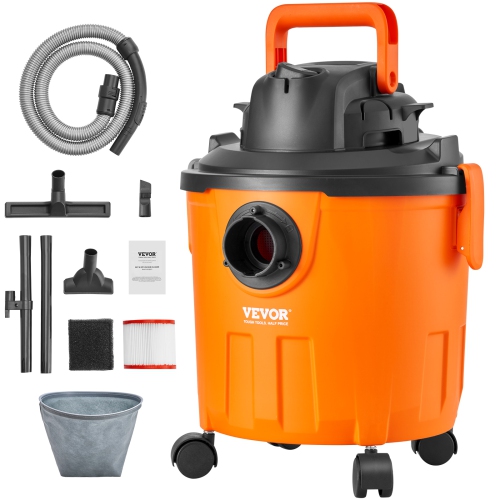 VEVOR 5 Gallon Shop Vacuum Wet And Dry, 6 Peak HP Wet/Dry Vac, Powerful Suction with Blower Function with Attachments 2-in-1 Crevice Nozzle, for