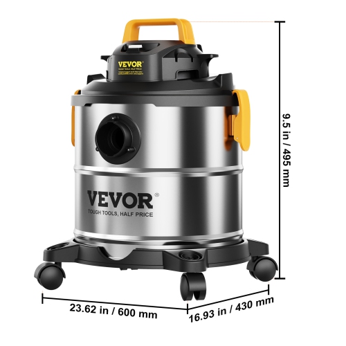 VEVOR 5.5 Gallon Stainless Steel Wet Dry Shop Vacuum, 6 Peak HP Wet/Dry Vac, Powerful Suction with Blower Function w/ Attachment 2-in-1 Crevice