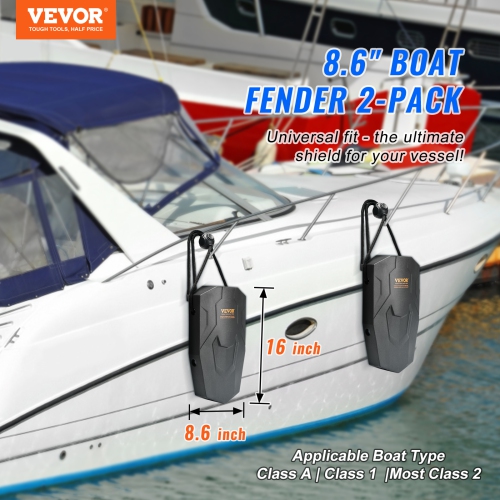VEVOR 8.6" x 16" Boat Fenders, Boat Bumpers for Docking, Marine EVA Boat Dock Fender Bumper with Ropes, Cord Locks and Storage Bag, for Class A/Class