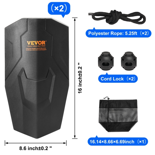 VEVOR 8.6" x 16" Boat Fenders, Boat Bumpers for Docking, Marine EVA Boat Dock Fender Bumper with Ropes, Cord Locks and Storage Bag, for Class A/Class