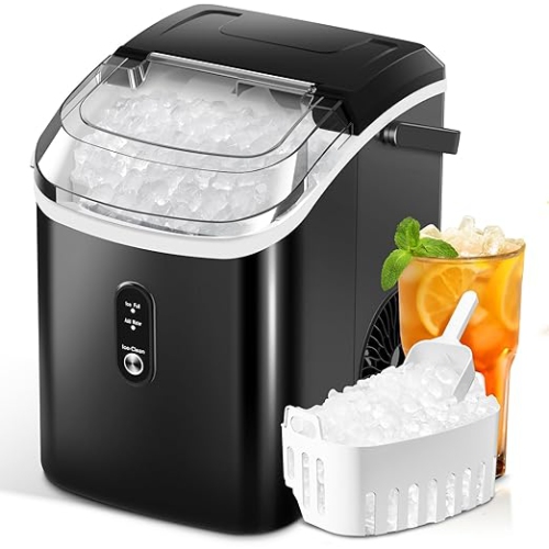 Cowsar Countertop Ice Maker with Soft Chewable Pellet Ice, 35Lbs/24Hrs, Self-Cleaning Function, One-Click Operation, Includes Ice Basket and Scoop